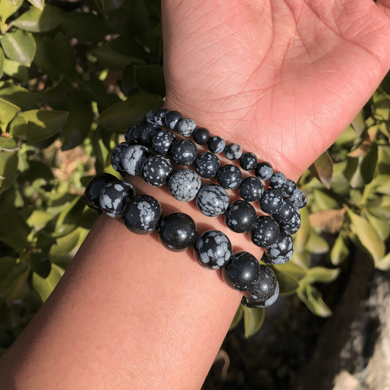 Bracelet Pierre Obsidienne Flocon de Neige | Lithothérapie Stéphanie