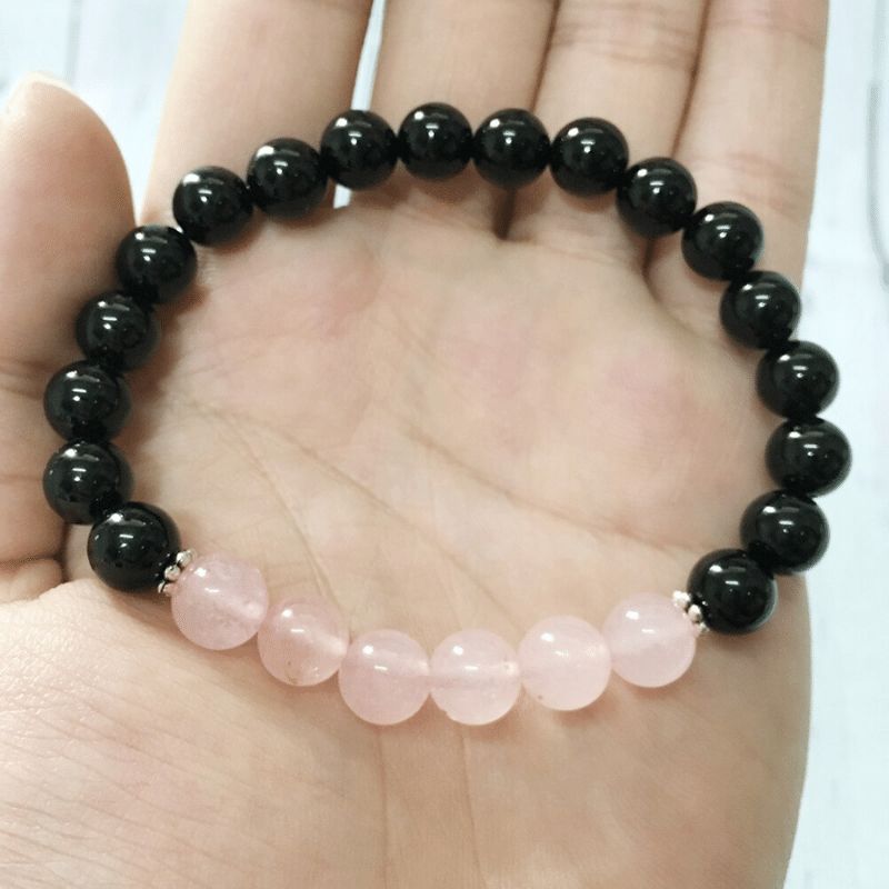 Bracelet en Tourmaline Noire et Quartz Rose | Lithothérapie Stéphanie