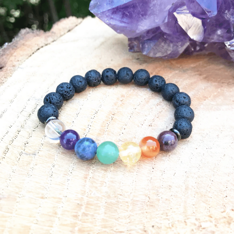 Bracelet 7 Chakras en Pierre de Lave | Pierre Naturelle | Lithothérapie Stéphanie