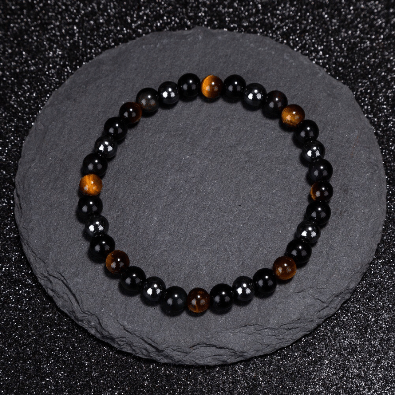 Bracelet en Hématite, Oeil de Tigre et Obsidienne | Lithothérapie Stéphanie