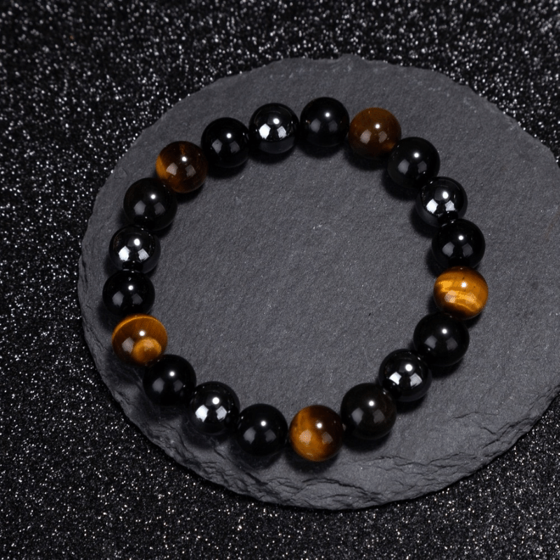 Bracelet en Obsidienne, Oeil de Tigre et Hematite | Lithothérapie Stéphanie