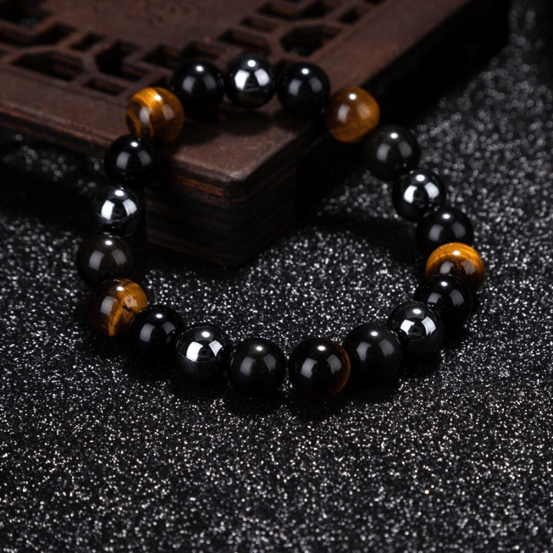 Bracelet de Protection Extrême en Oeil de Tigre, Obsidienne et Hématite | Lithothérapie Stéphanie