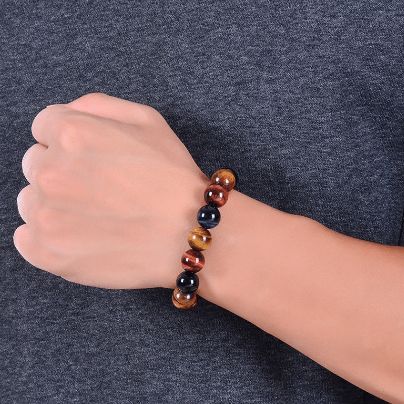 Bracelet Oeil de Tigre, Taureau et Faucon | Homme | Lithothérapie Stéphanie