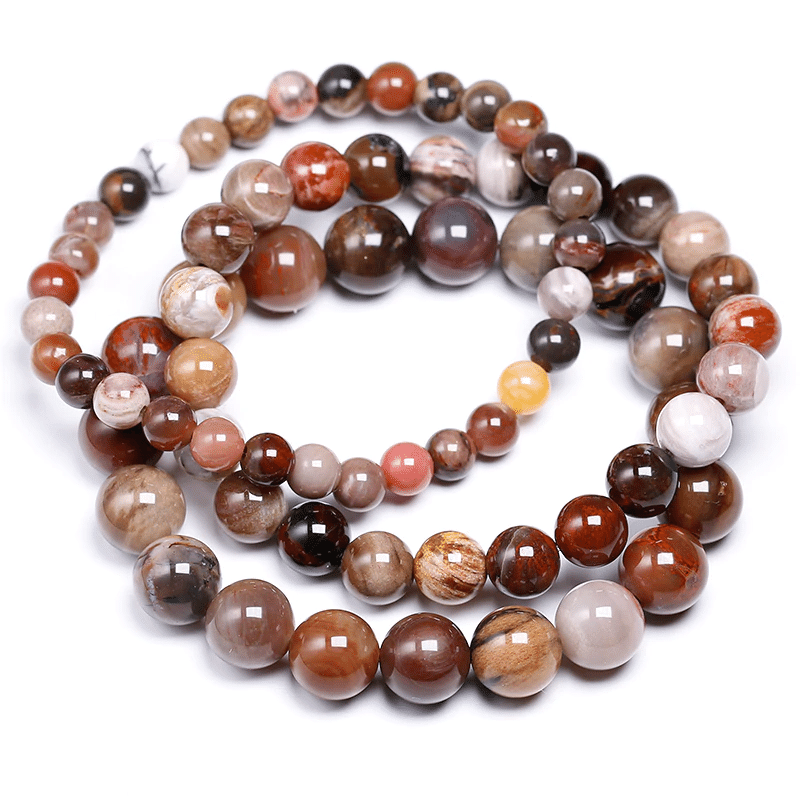 Bracelet Perles Bois Fossile | Lithothérapie Stéphanie