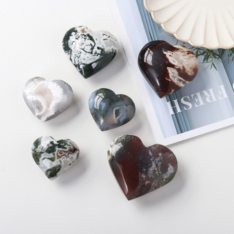 Coeur en Pierre Agate Mousse | Lithothérapie Stéphanie