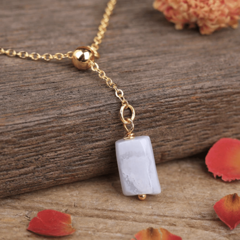 Collier Chaîne en Pierre Calcédoine Bleue | Lithothérapie Stéphanie