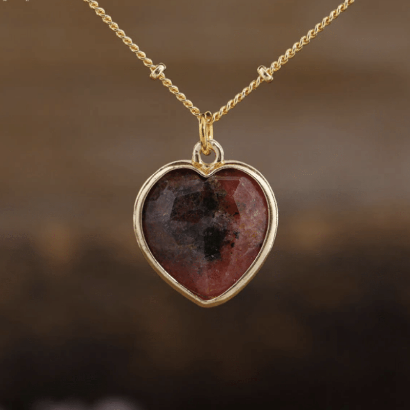 Collier Coeur en Rhodonite | Lithothérapie Stéphanie