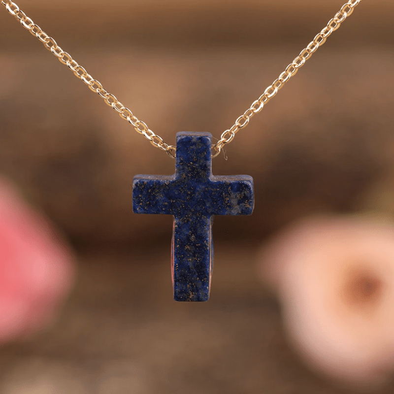 Collier Croix en Pierre Naturelle Lapis Lazuli | Lithothérapie Stéphanie