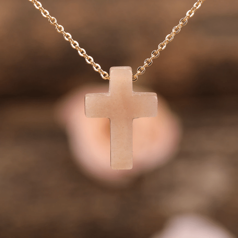 Collier Croix en Pierre de Soleil | Lithothérapie Stéphanie
