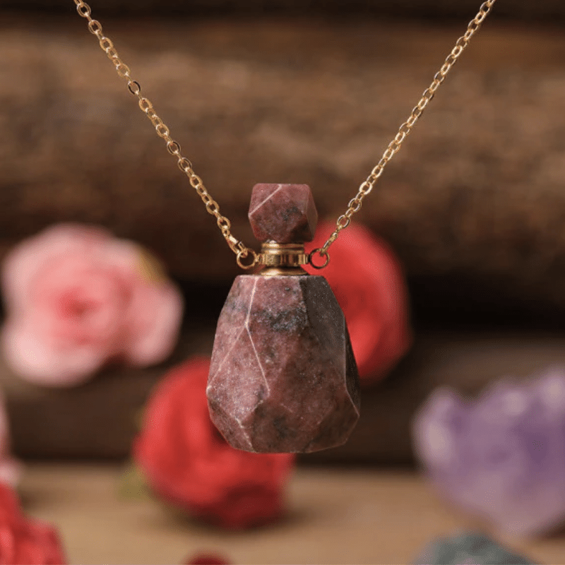 Collier Diffuseur de Parfum en Rhodonite