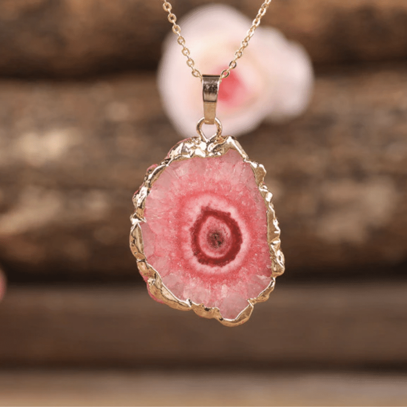 Collier Druse en Agate | Rose | Lithothérapie Stéphanie