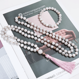 Collier Mala 108 Perles en Agate Blanche | Lithothérapie Stéphanie