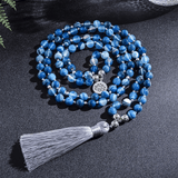 Collier Mala 108 Perles en Agate Bleue | Lithothérapie Stéphanie