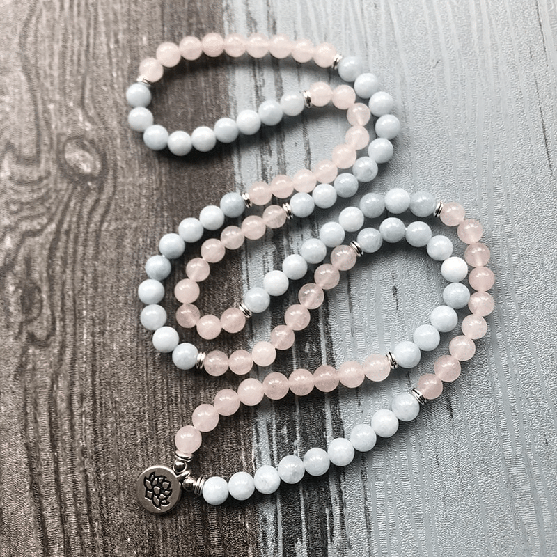 Mala en Aigue Marine et Quartz Rose | Lithothérapie Stéphanie
