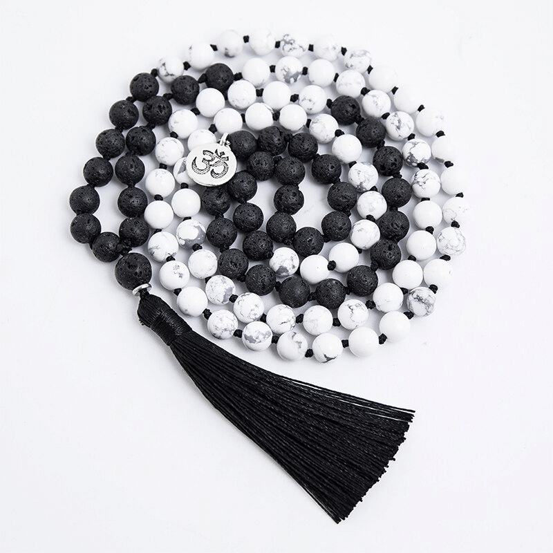 Collier Mala 108 Perles en Howlite et Pierre de Lave | Lithothérapie Stépahnie