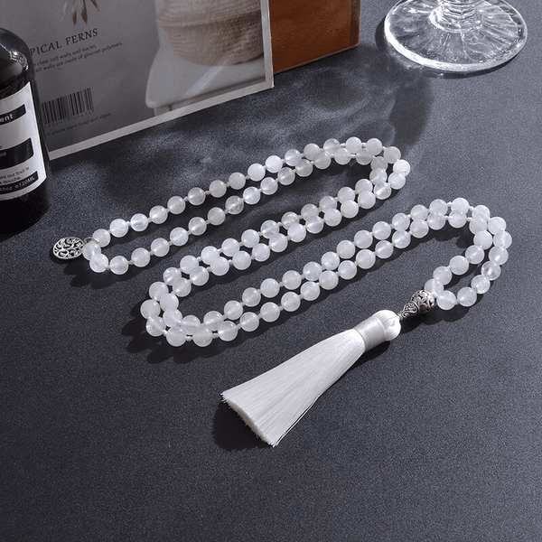 Collier Mala 108 Perles en Jade Blanc | Lithothérapie Stéphanie