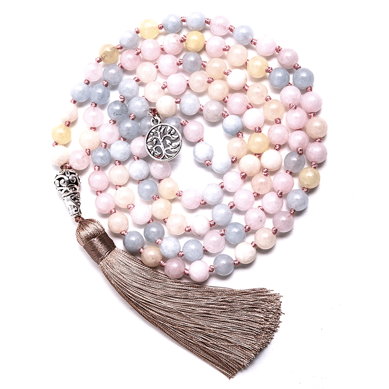 Collier Mala Arbre de Vie en Morganite | Lithothérapie Stéphanie