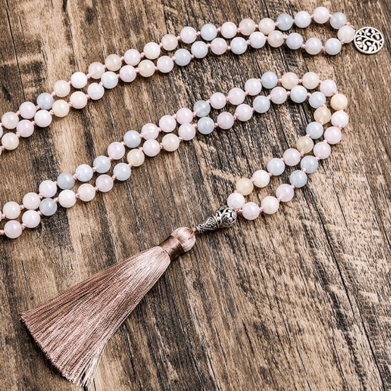 Collier Mala 108 Perles en Morganite | Lithothérapie Stéphanie