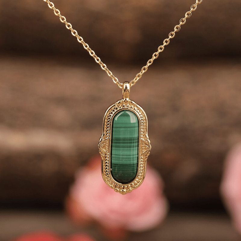 Collier Ovale en Malachite | Lithothérapie Stéphanie