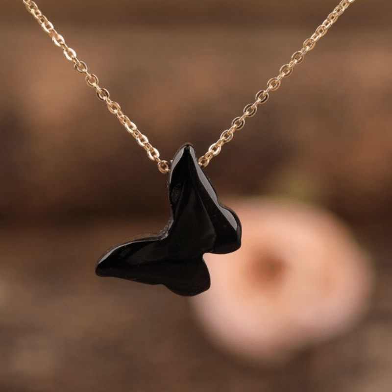 Collier Papillon en Agate Noire | Lithothérapie Stéphanie