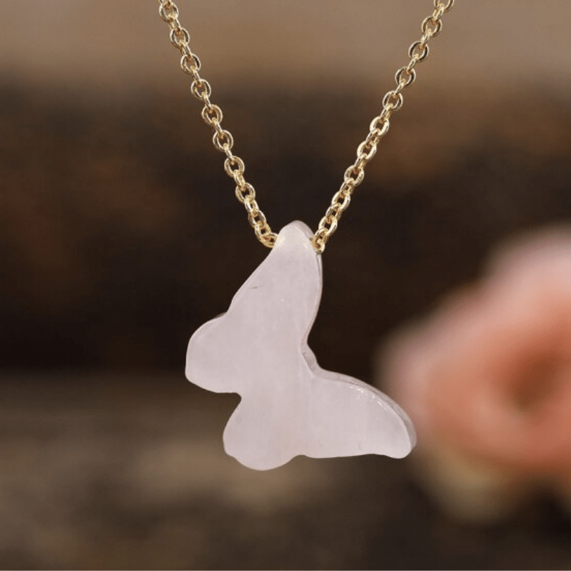 Collier Papillon en Quartz Rose | Lithothérapie Stéphanie