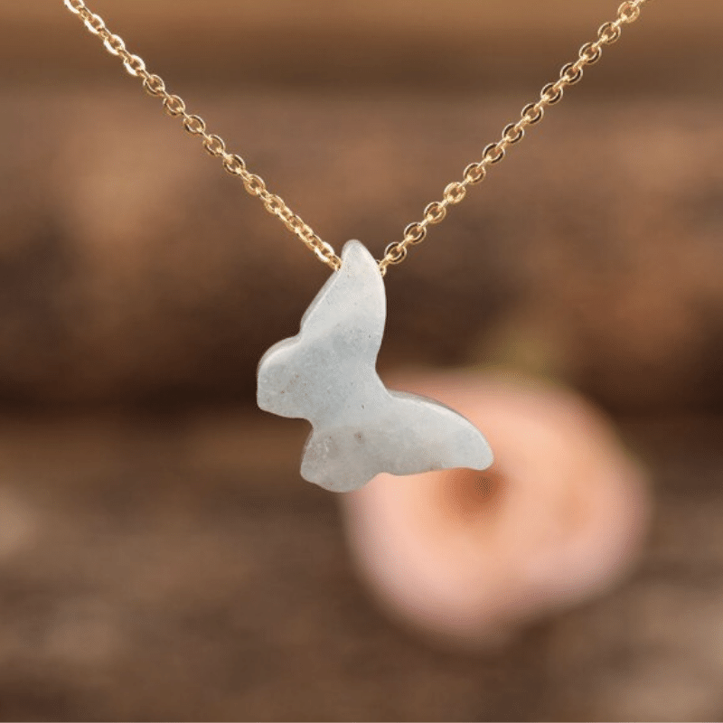 Collier Papillon en Aigue Marine | Lithothérapie Stéphanie