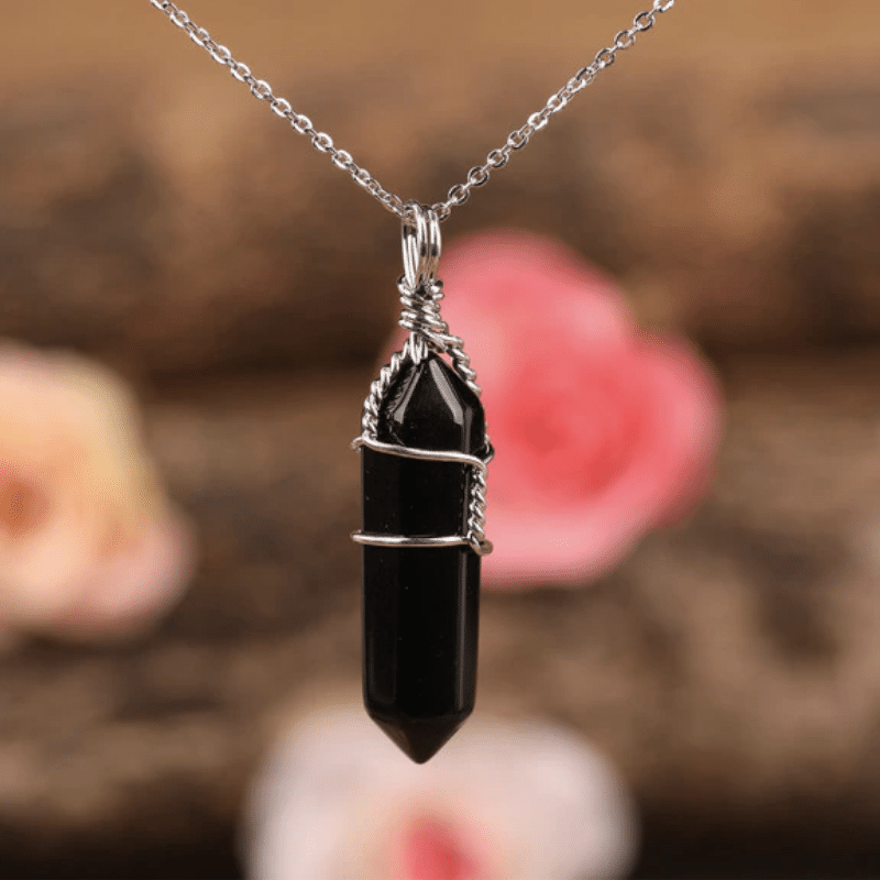 Collier Pointe en Pierre Agate Noire | Lithothérapie Stéphanie