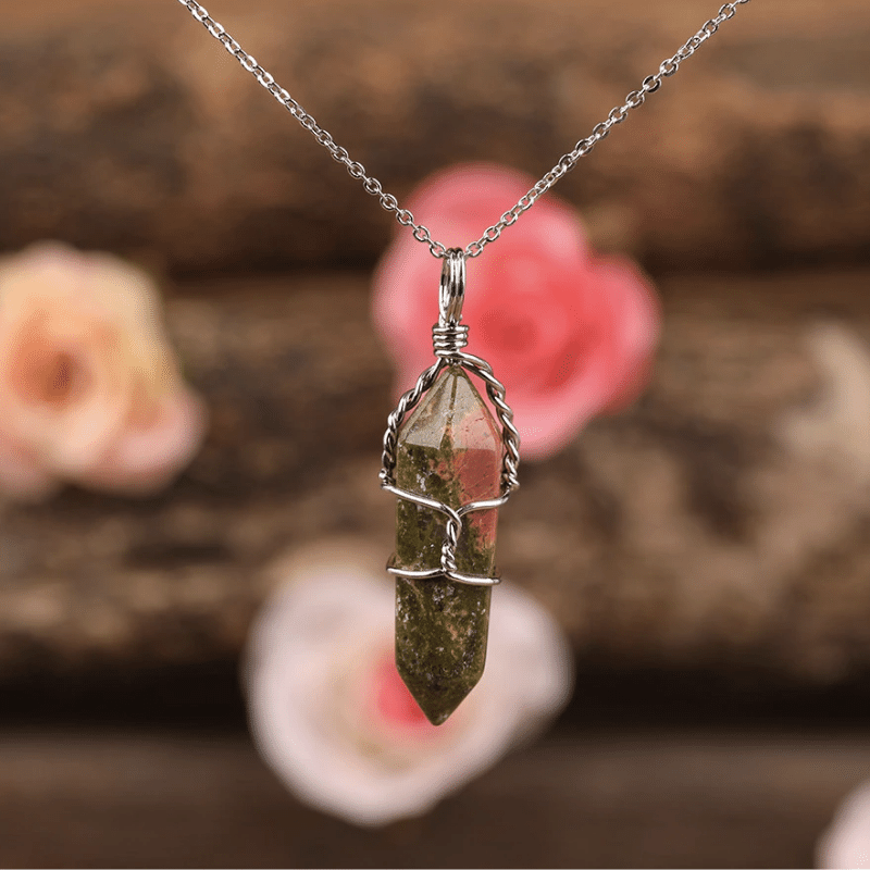 Collier Pointe en Pierre Unakite | Lithothérapie Stéphanie