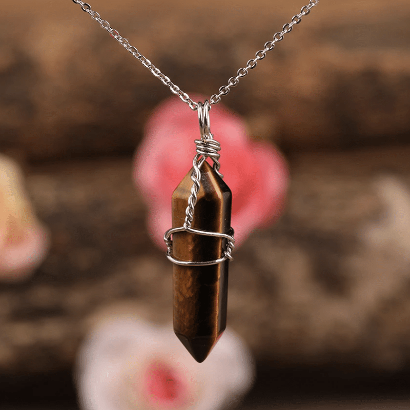 Collier Pointe en Pierre Oeil de Tigre | Lithothérapie Stéphanie
