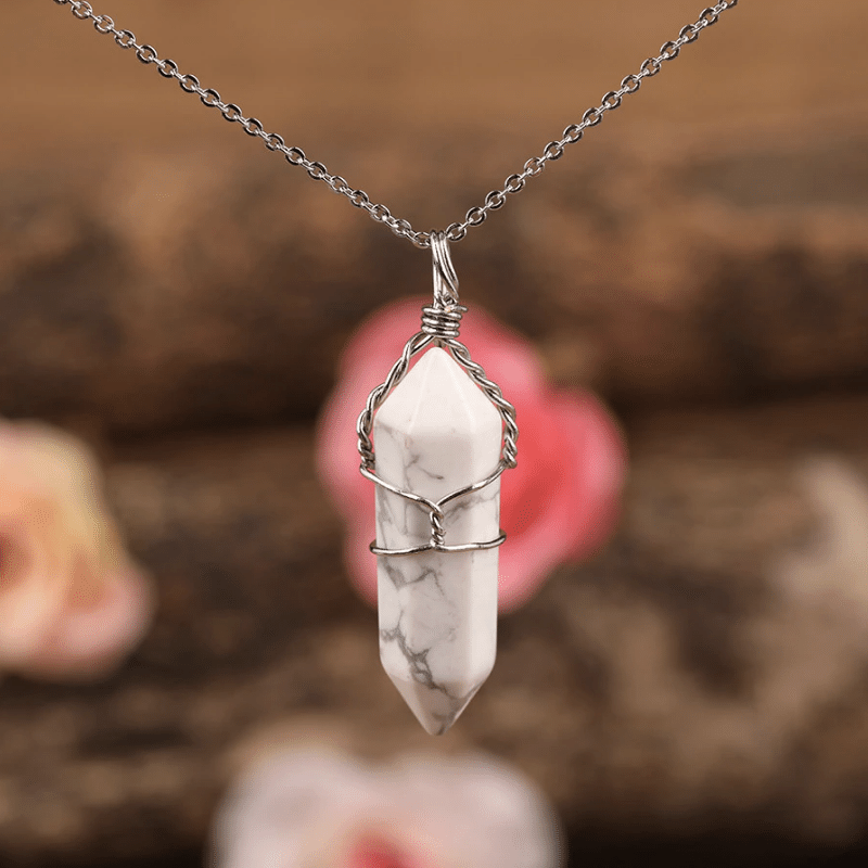 Collier Pointe en Pierre Howlite | Lithothérapie Stéphanie