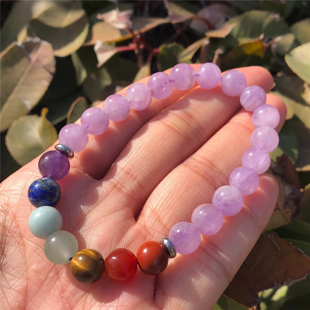 Bracelet 7 Chakras en Pierre Améthyste Lavande | Lithothérapie Stéphanie