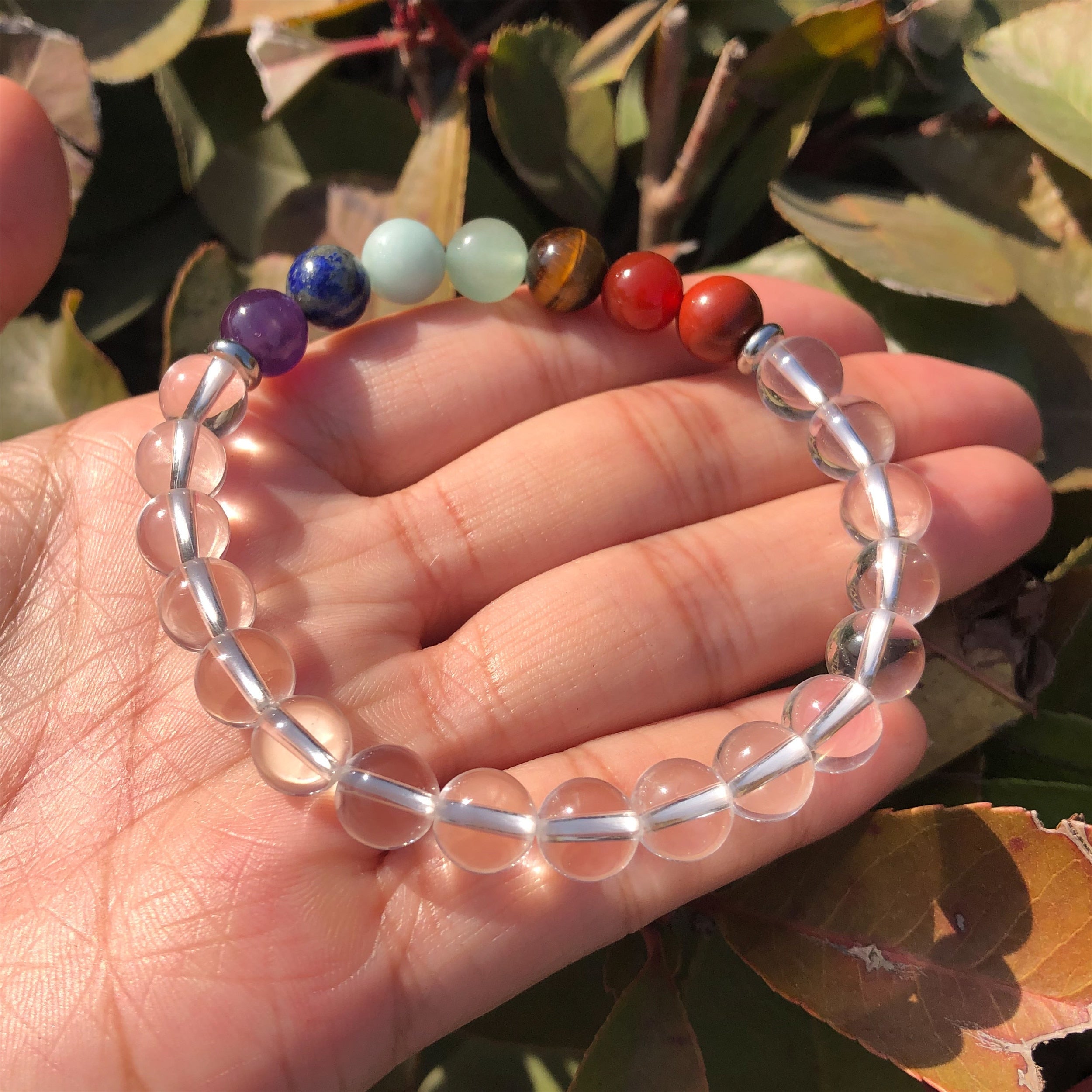 Bracelet 7 Chakras en Pierre Cristal de Roche | Lithothérapie Stéphanie