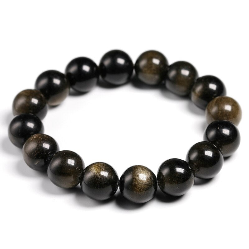 Bracelet en Obsidienne Dorée 12MM| Lithothérapie Stéphanie