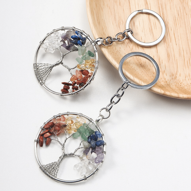 Porte-Clés Arbre de Vie 7 Chakras | Lithothérapie Stéphanie