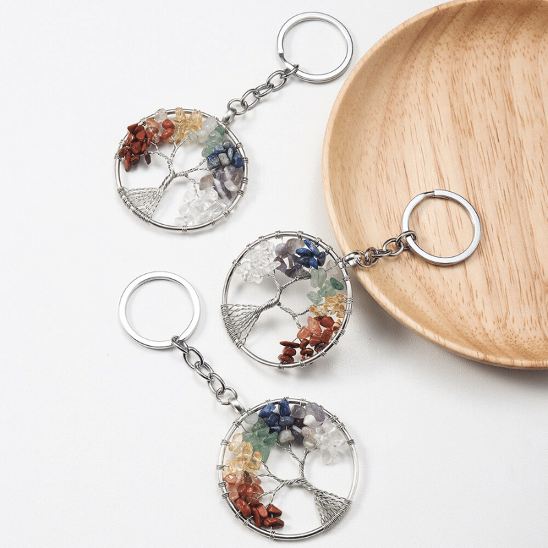 Porte-Clés Arbre de Vie et Chakras | Lithothérapie Stéphanie