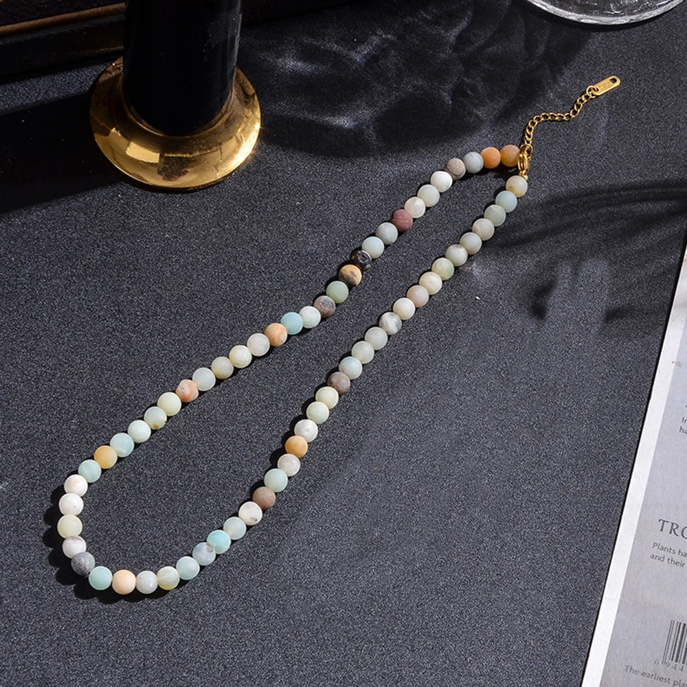 Collier Ras du Cou en Pierre Amazonite | Lithothérapie Stéphanie