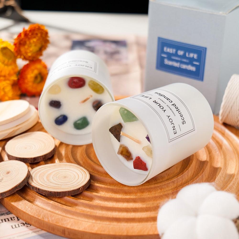 Bougie Pierres & Cristaux | 7 Chakras | Lithothérapie Stéphanie