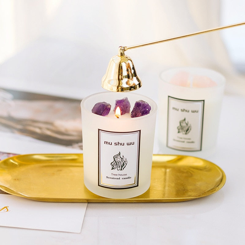 Bougie avec Cristaux | Grand Format | Lithothérapie Stéphanie