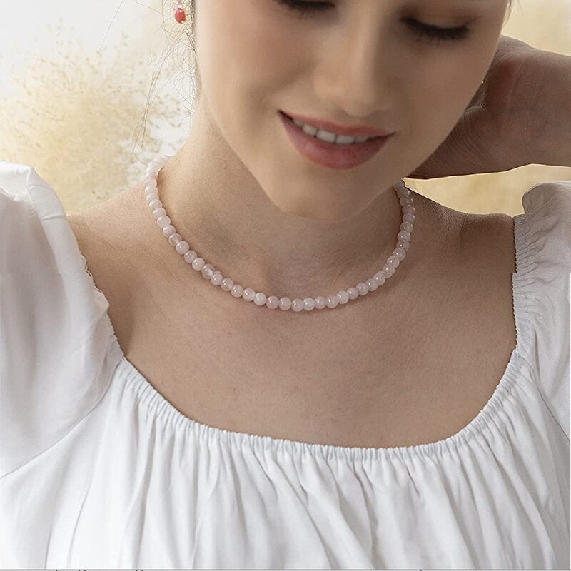 Collier Ras du Cou en Pierre Quartz Rose | Lithothérapie Stéphanie