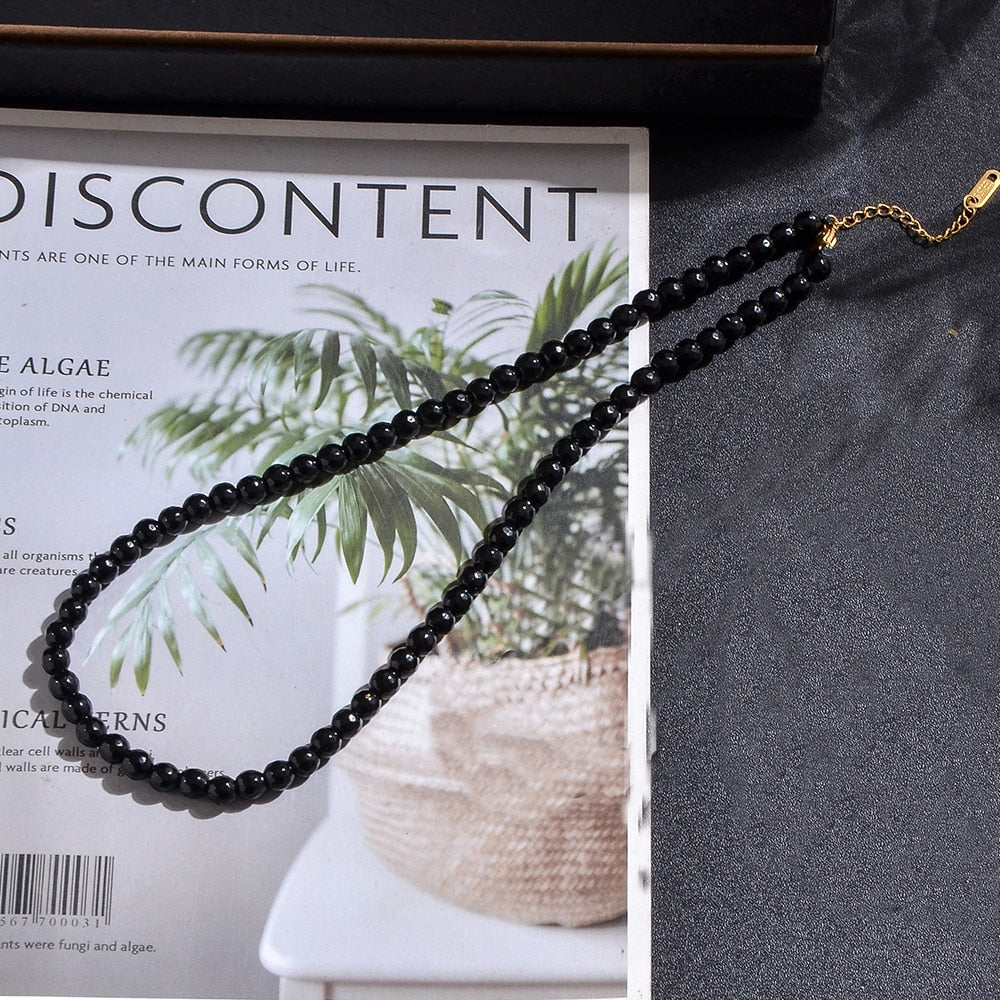 Collier Ras du Cou en Onyx Noir Facetté | Lithothérapie Stéphanie