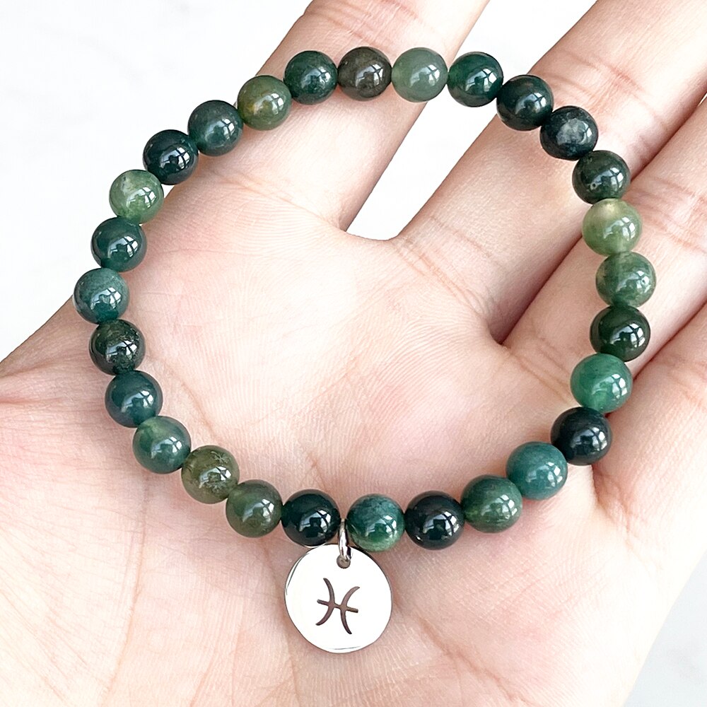 Bracelet Zodiaque en Pierre Agate Mousse | Lithothérapie Stéphanie 