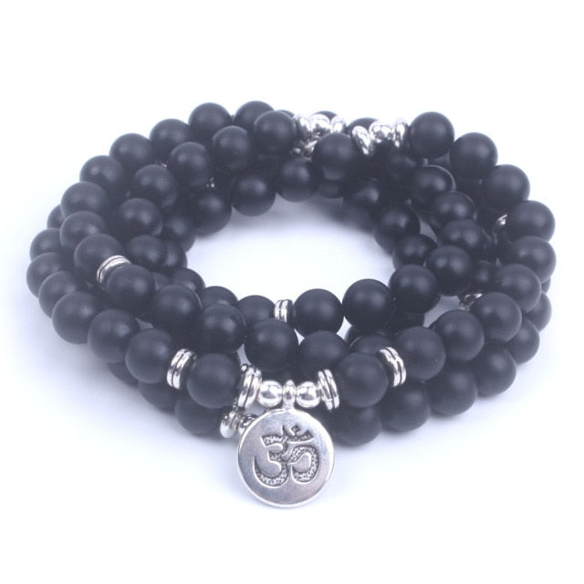 Bracelet Mala Tibétain en Onyx Noir Mat | Lithothérapie Stéphanie