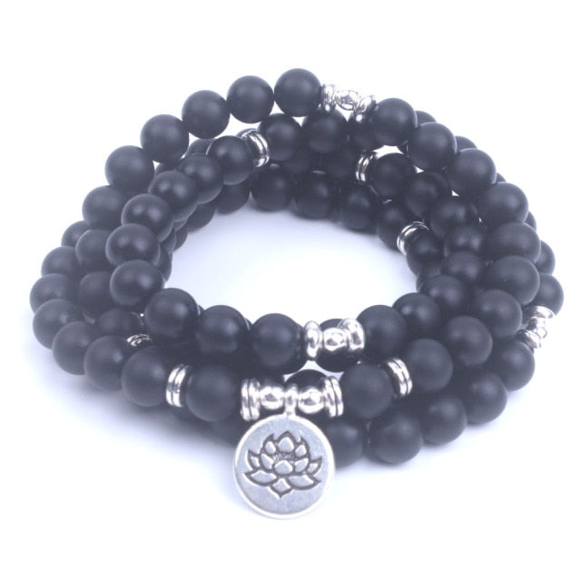 Bracelet Mala 108 Perles en Onyx Noir Mat | Lithothérapie Stéphanie