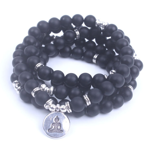 Bracelet Mala Bouddhiste en Onyx Noir Mat | Lithothérapie Stéphanie